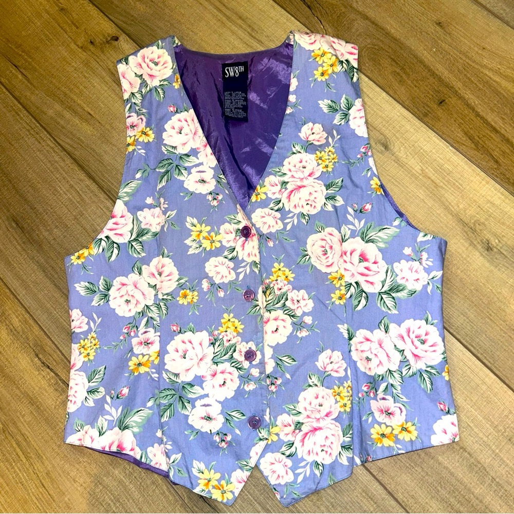 SW8th Floral Vest Women L Lavender Cottage Core Romantic coastal Cowgirl Spring